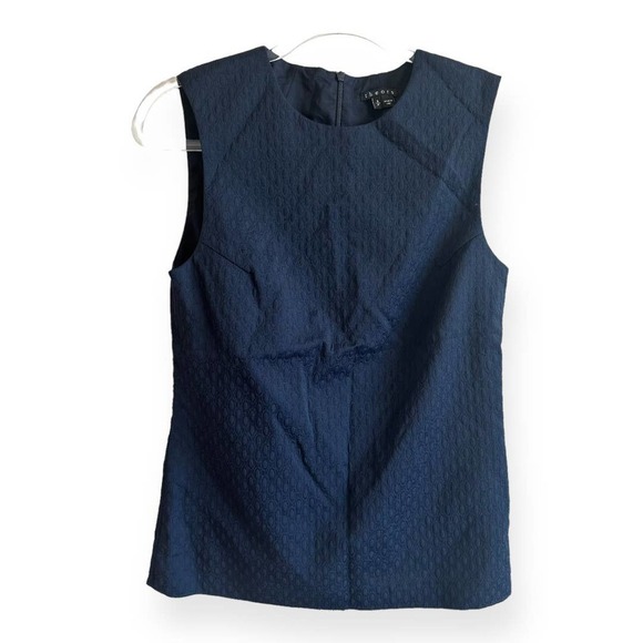 Theory Textured Sleeveless Top Blouse Crew Neck Back Zip Navy Blue Size Small - Picture 1 of 14